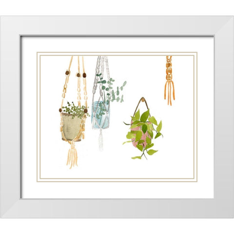 Hanging Greens II White Modern Wood Framed Art Print with Double Matting by Wang, Melissa