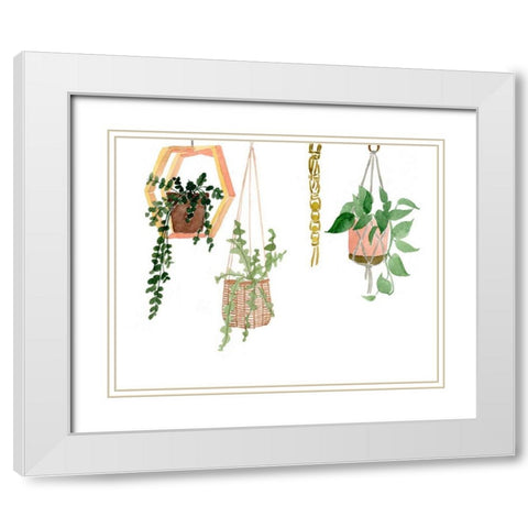 Hanging Greens III White Modern Wood Framed Art Print with Double Matting by Wang, Melissa