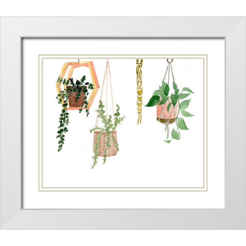 Hanging Greens III White Modern Wood Framed Art Print with Double Matting by Wang, Melissa