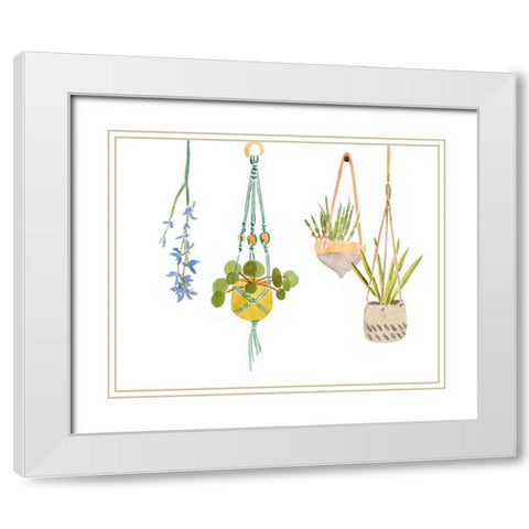 Hanging Greens IV White Modern Wood Framed Art Print with Double Matting by Wang, Melissa