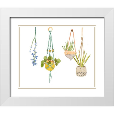 Hanging Greens IV White Modern Wood Framed Art Print with Double Matting by Wang, Melissa