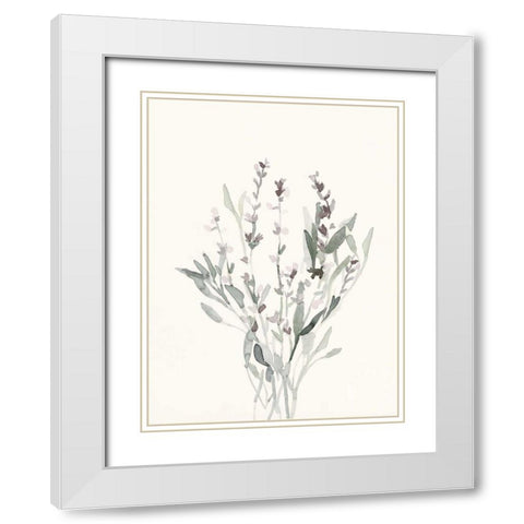 Delicate Sage Botanical V White Modern Wood Framed Art Print with Double Matting by Caroline, Emma