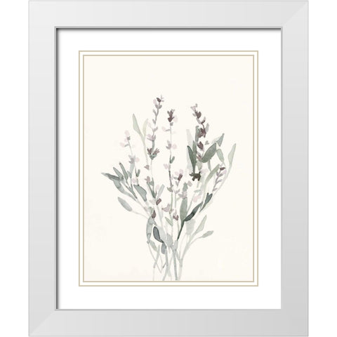 Delicate Sage Botanical V White Modern Wood Framed Art Print with Double Matting by Caroline, Emma
