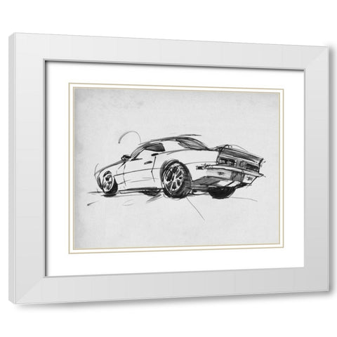 Classic Car Sketch II White Modern Wood Framed Art Print with Double Matting by Warren, Annie