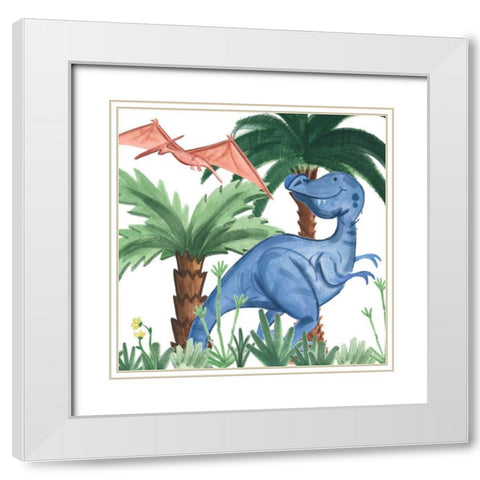 Dino Buddies I White Modern Wood Framed Art Print with Double Matting by Douglas, Jamie