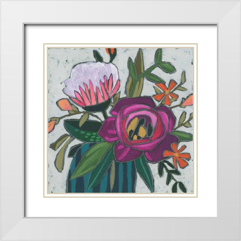 Carnivale Flora II White Modern Wood Framed Art Print with Double Matting by Vess, June Erica