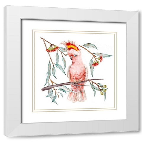 Pink Cockatoo I White Modern Wood Framed Art Print with Double Matting by Wang, Melissa
