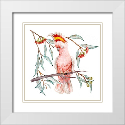 Pink Cockatoo I White Modern Wood Framed Art Print with Double Matting by Wang, Melissa