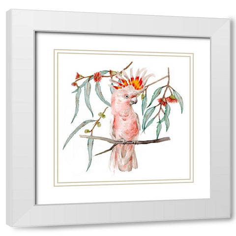 Pink Cockatoo II White Modern Wood Framed Art Print with Double Matting by Wang, Melissa