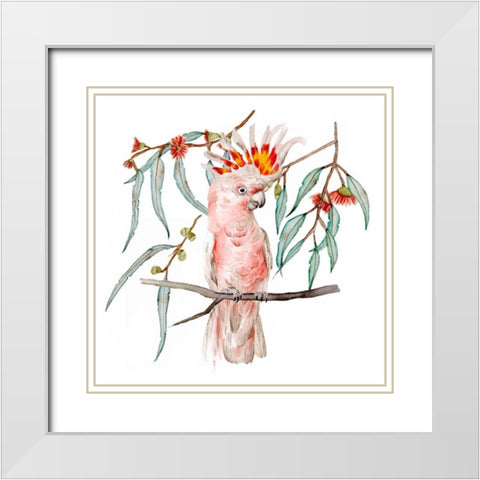 Pink Cockatoo II White Modern Wood Framed Art Print with Double Matting by Wang, Melissa