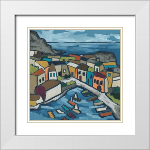 Mosaic Harbor I White Modern Wood Framed Art Print with Double Matting by Vess, June Erica