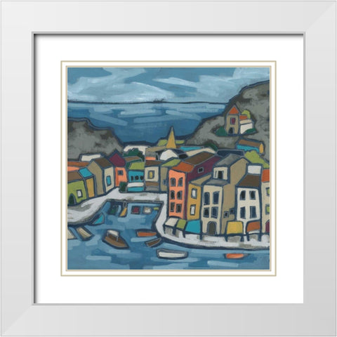 Mosaic Harbor II White Modern Wood Framed Art Print with Double Matting by Vess, June Erica