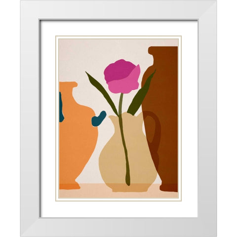 Flower Dance III White Modern Wood Framed Art Print with Double Matting by Wang, Melissa