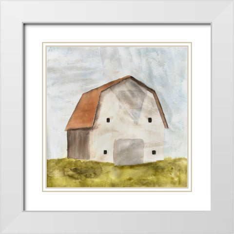 Embellished Serene Barn White Modern Wood Framed Art Print with Double Matting by Caroline, Emma