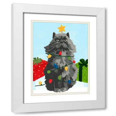 Meowy Hissmas I White Modern Wood Framed Art Print with Double Matting by Vess, June Erica