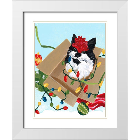 Meowy Hissmas II White Modern Wood Framed Art Print with Double Matting by Vess, June Erica