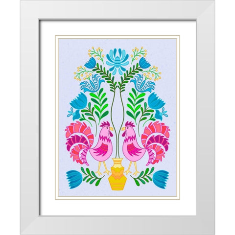Folk Bird II White Modern Wood Framed Art Print with Double Matting by Moore, Regina