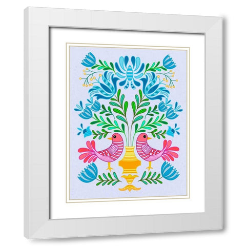 Folk Bird IV White Modern Wood Framed Art Print with Double Matting by Moore, Regina