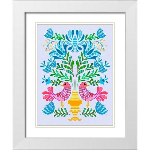 Folk Bird IV White Modern Wood Framed Art Print with Double Matting by Moore, Regina