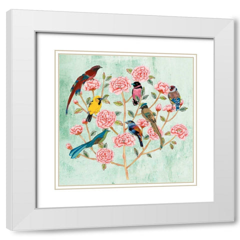 Minty Chinoiserie I White Modern Wood Framed Art Print with Double Matting by Wang, Melissa