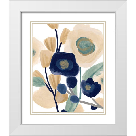 Blue Poppy Cascade I White Modern Wood Framed Art Print with Double Matting by Vess, June Erica