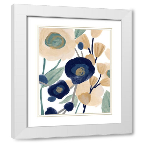 Blue Poppy Cascade II White Modern Wood Framed Art Print with Double Matting by Vess, June Erica