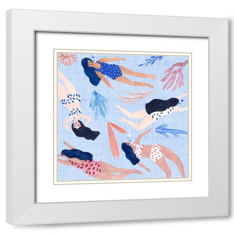 Gone Swimming III White Modern Wood Framed Art Print with Double Matting by Wang, Melissa