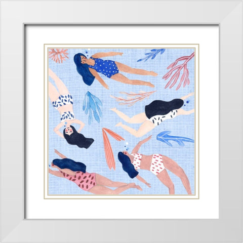 Gone Swimming III White Modern Wood Framed Art Print with Double Matting by Wang, Melissa