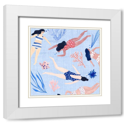 Gone Swimming IV White Modern Wood Framed Art Print with Double Matting by Wang, Melissa