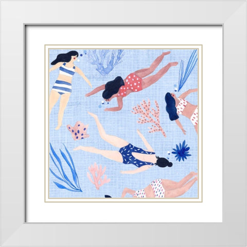 Gone Swimming IV White Modern Wood Framed Art Print with Double Matting by Wang, Melissa