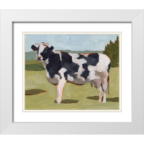 Cow Portrait II White Modern Wood Framed Art Print with Double Matting by Wang, Melissa