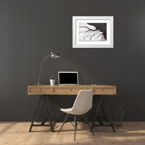 Abstract Fissure I White Modern Wood Framed Art Print with Double Matting by Stramel, Renee W.