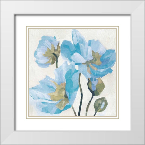 Azure Peony I White Modern Wood Framed Art Print with Double Matting by Caroline, Emma