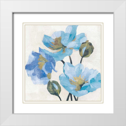 Azure Peony II White Modern Wood Framed Art Print with Double Matting by Caroline, Emma