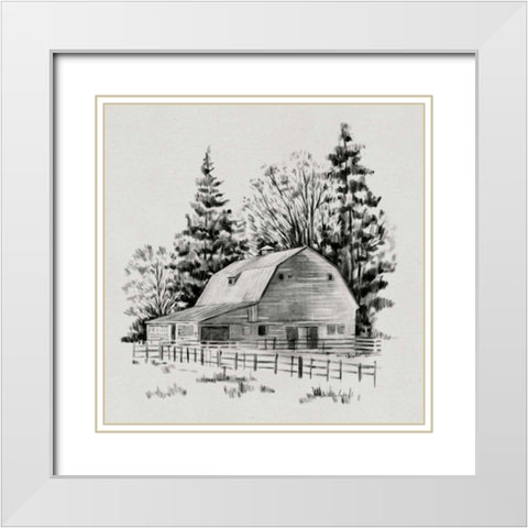 Distant Barn Sketch I White Modern Wood Framed Art Print with Double Matting by Caroline, Emma