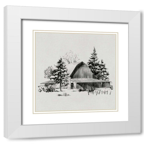 Distant Barn Sketch II White Modern Wood Framed Art Print with Double Matting by Caroline, Emma
