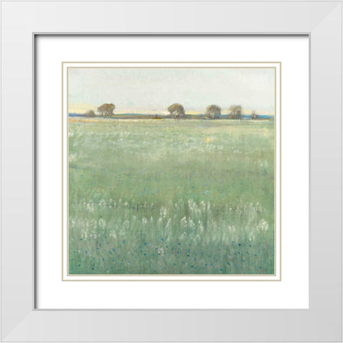 Green Meadow I White Modern Wood Framed Art Print with Double Matting by OToole, Tim