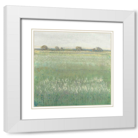 Green Meadow II White Modern Wood Framed Art Print with Double Matting by OToole, Tim