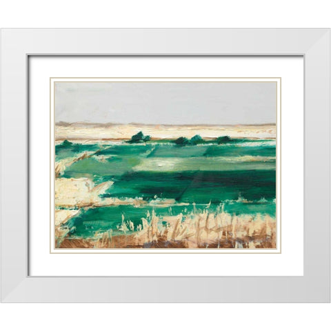 Emerald Fields II White Modern Wood Framed Art Print with Double Matting by Harper, Ethan