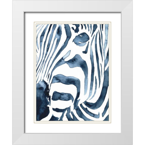 Indigo Zebra II White Modern Wood Framed Art Print with Double Matting by Borges, Victoria
