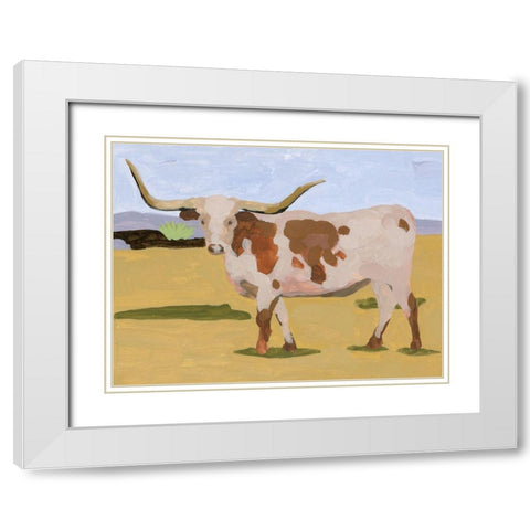 Longhorn Cattle I White Modern Wood Framed Art Print with Double Matting by Wang, Melissa