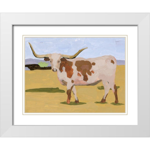 Longhorn Cattle I White Modern Wood Framed Art Print with Double Matting by Wang, Melissa