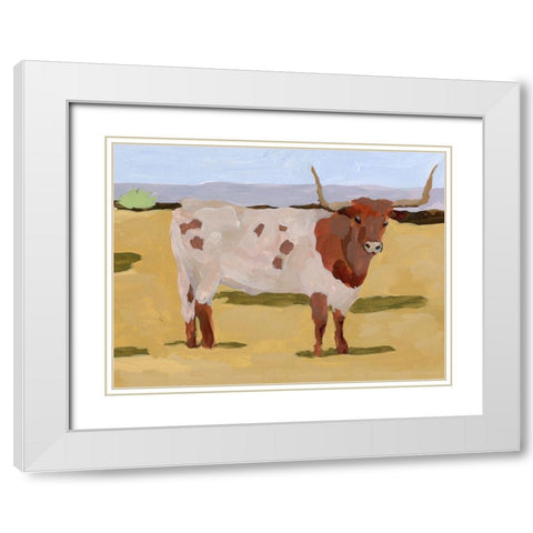 Longhorn Cattle II White Modern Wood Framed Art Print with Double Matting by Wang, Melissa