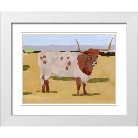 Longhorn Cattle II White Modern Wood Framed Art Print with Double Matting by Wang, Melissa