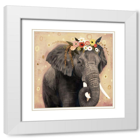 Klimt Elephant I White Modern Wood Framed Art Print with Double Matting by Barnes, Victoria