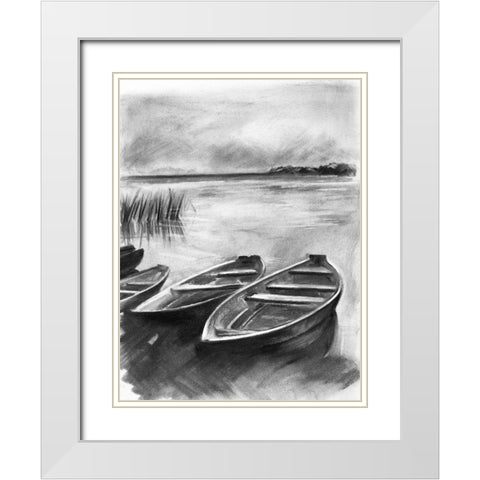Bateau Noir I White Modern Wood Framed Art Print with Double Matting by Parker, Jennifer Paxton