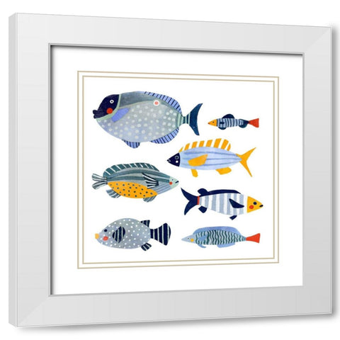 Patterned Fish I White Modern Wood Framed Art Print with Double Matting by Barnes, Victoria