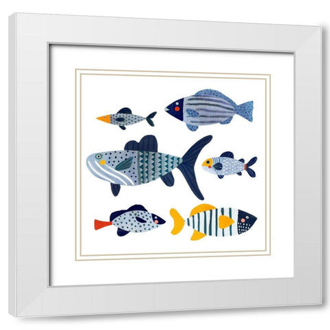 Patterned Fish II White Modern Wood Framed Art Print with Double Matting by Barnes, Victoria