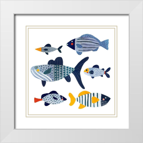 Patterned Fish II White Modern Wood Framed Art Print with Double Matting by Barnes, Victoria