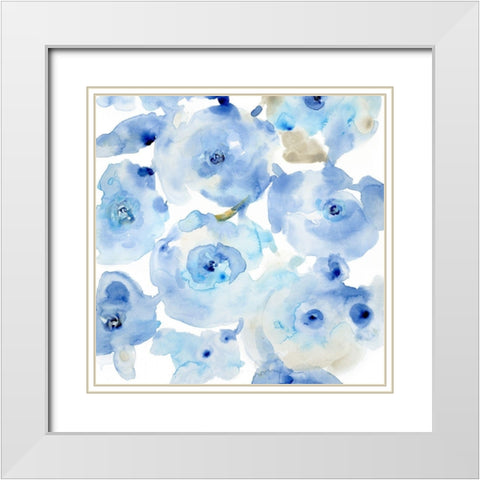 Blue Roses I White Modern Wood Framed Art Print with Double Matting by OToole, Tim